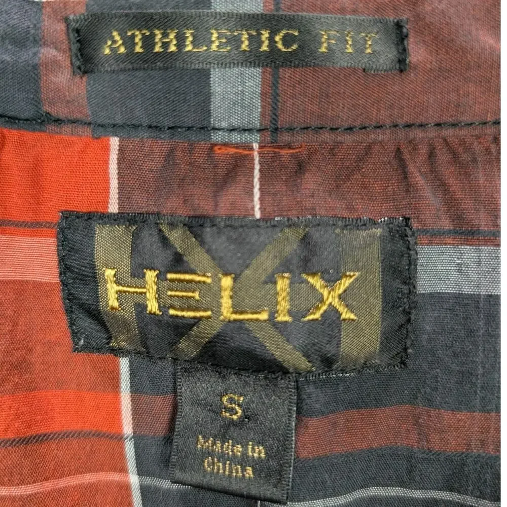 Helix Shirt Mens Small Orange Black Plaid Button Up Lace Athletic Fit Roll Tab